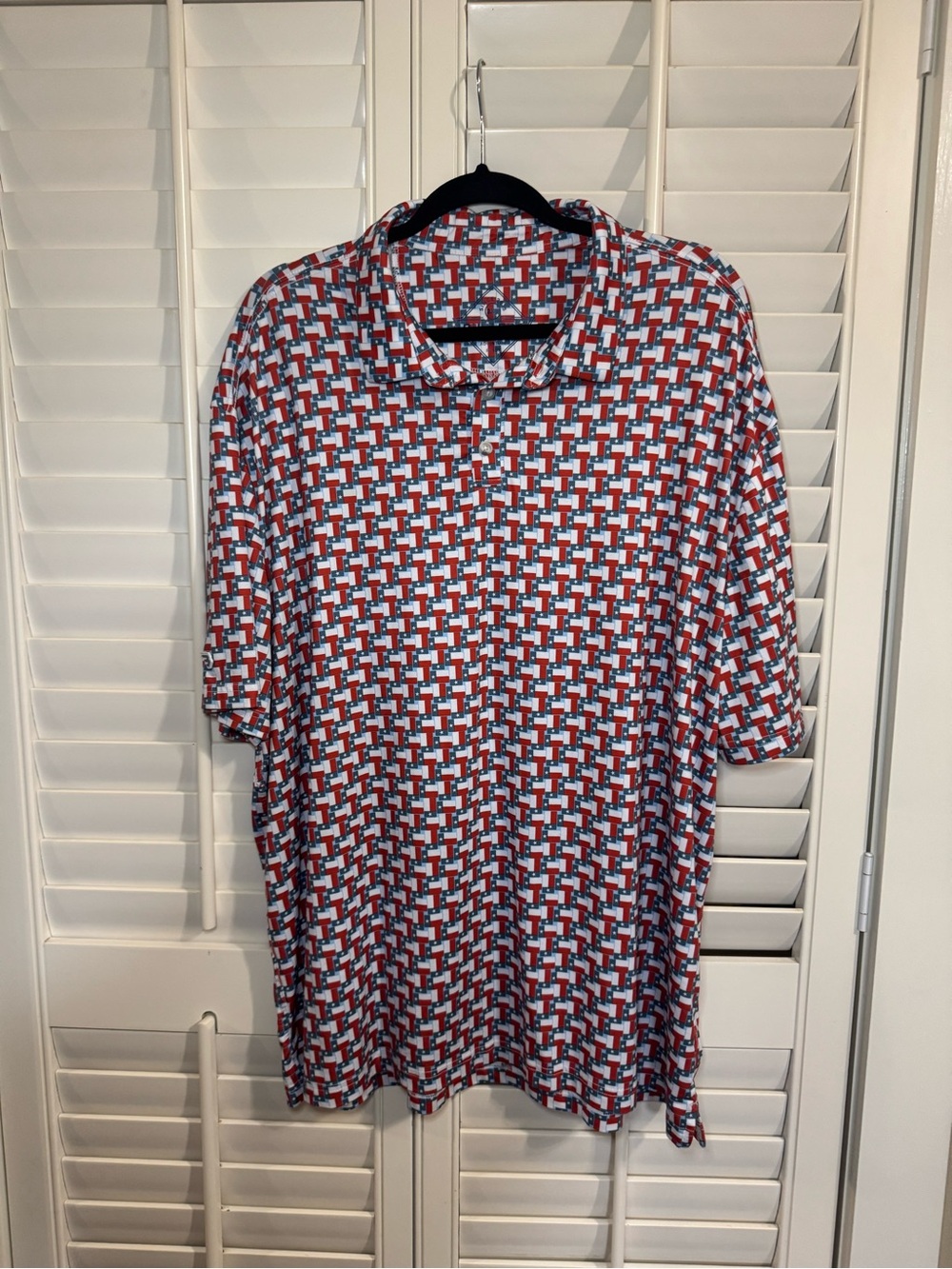 BURLEBO Men’s Geometric Polo - Red, Blue, White